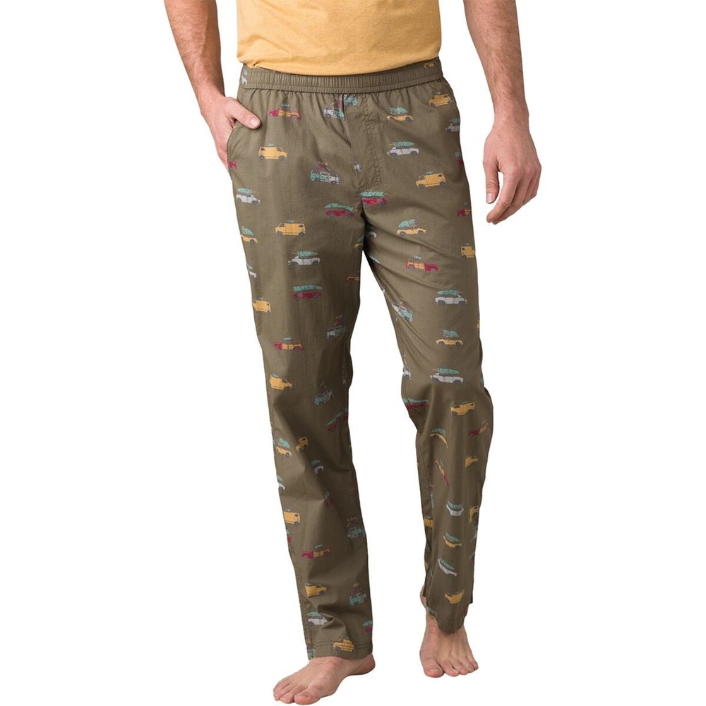 prAna‎ Mens Organic Cotton PJ Pant Broderick M Green Surf Car Christmas Tree